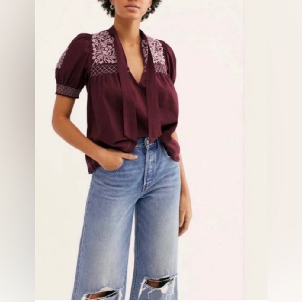 Free People Dreaming About You Embroidered Top XS